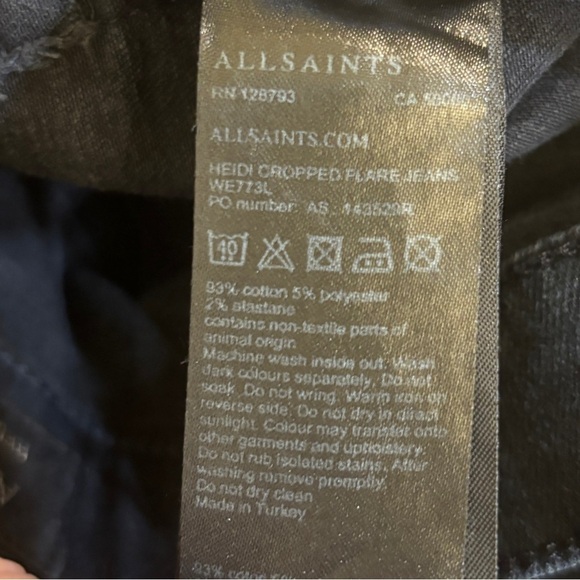 AllSaints 25 Heidi Cropped Flare Women’s Jeans Dark Indigo Blue Raw Hem Stretch - Picture 9 of 10